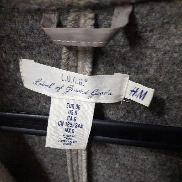 L.o.g.g. H&M Size 6 Womens Wool Blend Coat Jacket Peacoat Overcoat Topcoat Grey - Picture 3 of 13